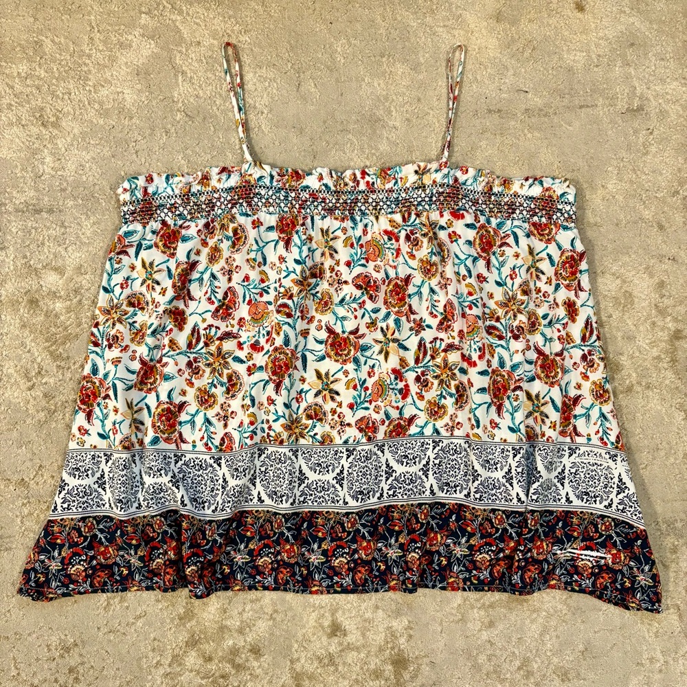 Maurices Mixed Print Blue & White Smocked Swing Camisole Tank Size 2X - Picture 2 of 12